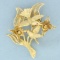 Hummingbirds And Flowers Ruby And Diamond Brooch In 14k Yellow Gold