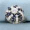 Unique Sphere Design 2 1/2ct Diamond And Sapphire Ring In 14k White Gold