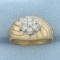 Vintage Diamond Flower Design Dome Ring In 14k Yellow Gold