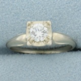 Vintage Diamond Solitaire Engagement Ring In 14k White Gold