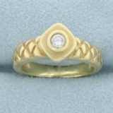 Unique Quilted Design Diamond Solitaire Ring In 14k Yellow Gold