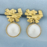 Designer Dangle Mabe Pearl Dangle Earrings In 18k Yellow Gold