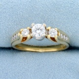 Vintage Three Stone Diamond Engagement Ring In 14k White And Yellow Gold