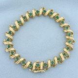 Natural Emerald Spiral Design Bracelet In 14k Yellow Gold