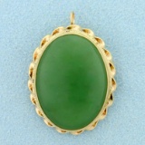 Large Vintage Jade Pendant Or Pin In 14k Yellow Gold