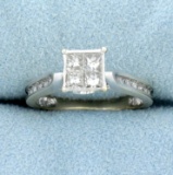 Invisible Set Diamond Engagement Ring In 14k White Gold