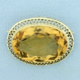Vintage Citrine Statement Pin In 14k Yellow Gold