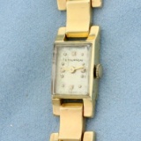 Womens Vintage Tourneau Wrist Watch In Solid 14k Yellow Gold