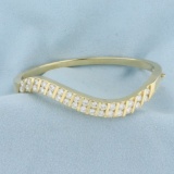 3ct Tw Diamond Wave Design Bangle Bracelet In 14k Yellow Gold