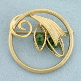 Vintage Designer Jade Pin In 14k Yellow Gold