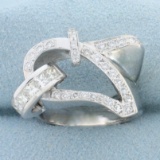 Diamond Abstract Modernist Design Ring In 18k White Gold