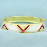Ruby, Mother Of Pearl And Diamond Bangle Bracelet In 18k Yellow Gold