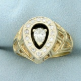 Mens Vintage Pear Diamond Ring In 14k Yellow Gold
