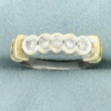 5 Stone Bezel Set Diamond Wedding Or Anniversary Ring In 14k Yellow And White Gold