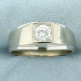 Mens 1ct Diamond Solitaire Ring In 14k White Gold