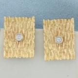Unique Wood Grain Design Diamond Earrings In 14k Yellow Gold