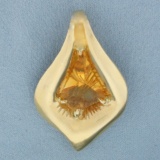 Citrine Designer Abstract Statement Pendant In 14k Yellow Gold