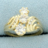 Designer Three Stone Diamond Wedding Or Anniversary Ring In 14k Yellow Gold