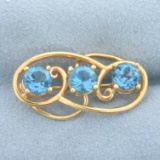 Vintage Swiss Blue Topaz Brooch In 14k Yellow Gold
