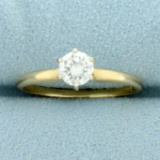 Thin Band Solitaire Diamond Engagement Ring In 14k Yellow Gold