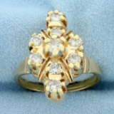 Vintage Diamond Cocktail Statement Ring In 14k Yellow Gold