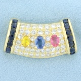 Designer Sapphire And Diamond Pendant Slide In 14k Yellow Gold