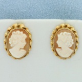 Designer Van Dell Cameo Earrings In 14k Yellow Gold