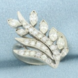 Nature Leaf Design Diamond Ring In 14k White Gold