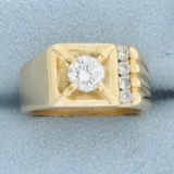 Mens Vintage Diamond Statement Ring In 14k Yellow Gold