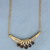 Vintage Garnet And Diamond Necklace In 14k Yellow Gold
