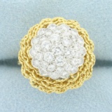 Italian Woven Design Diamond Bombe Ring In 18k Yellow Gold
