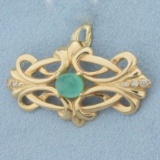 Vintage Emerald And Diamond Pendant In 14k Yellow Gold