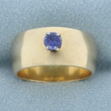 Sapphire Solitaire Wide Band Ring In 14k Yellow Gold