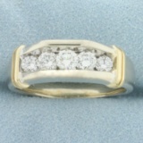 Mens Five Stone Wedding Or Anniversary Ring In 14k White Gold