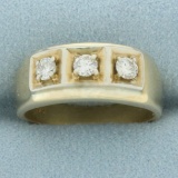 Mens Diamond Three Stone Diamond Wedding Or Anniversary Ring In 14k Yellow Gold