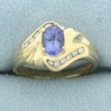 Tanzanite And Diamond Ring In 14k Yellow Gold