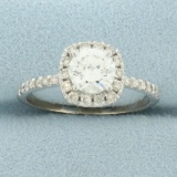 Diamond Halo Engagement Ring In 14k White Gold