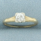 Vintage Old European Cut Diamond Solitaire Engagement Ring In 14k Yellow Gold