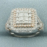 Diamond Halo Invisible Set Ring In 10k White Gold