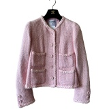 Chanel Barbie Pink 07p Braided Cc Logo Button Tweed Short Jacket 38
