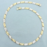 17 Inch Two Tone Diamond Cut Designer Link Necklace In 14k Yellow And White Gold