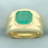 Mens Emerald Statement Ring In 14k Yellow Gold.