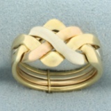 Italian Tri-color Puzzle Ring In 18k Yellow, White, And Rose Gold