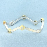 Flower Station Bangle Bracelet In 18k White And Yellow Gold