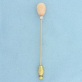 Vintage Angel Skin Pink Coral And Diamond Stick Pin In 14k Yellow Gold
