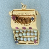 I Love You Gemstone Typewriter Charm Or Pendant In 14k Yellow Gold