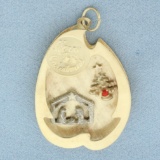 Merry Christmas Nativity Pendant Or Charm In 14k Yellow Gold