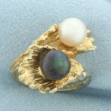 Designer Tahitian And Akoya Cultured Pearl Bypass Ring In 14k Yellow Gold