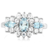 Sky Blue Topaz, White Sapphire, And Diamond Ring In Sterling Silver