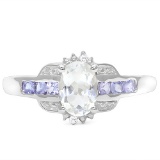 Aquamarine, Tanzanite, And Diamond Ring In Sterling Silver